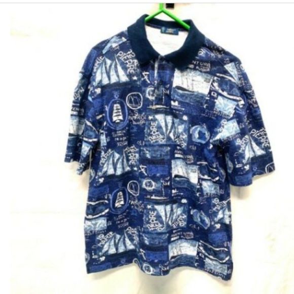 Man Mens Graphic Polo Shirt Blue Sailboat SZ  2 XS - Picture 1 of 4